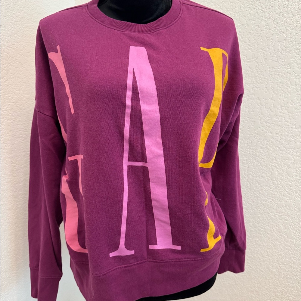 GAP Women's Sweater in Purple with Pink and Yellow Accents
